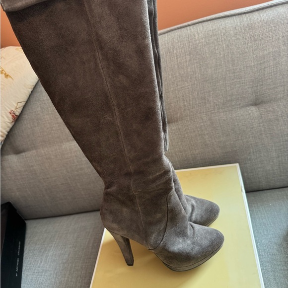 Grey Michael Kors Suede Knee High Boots - Picture 4 of 7